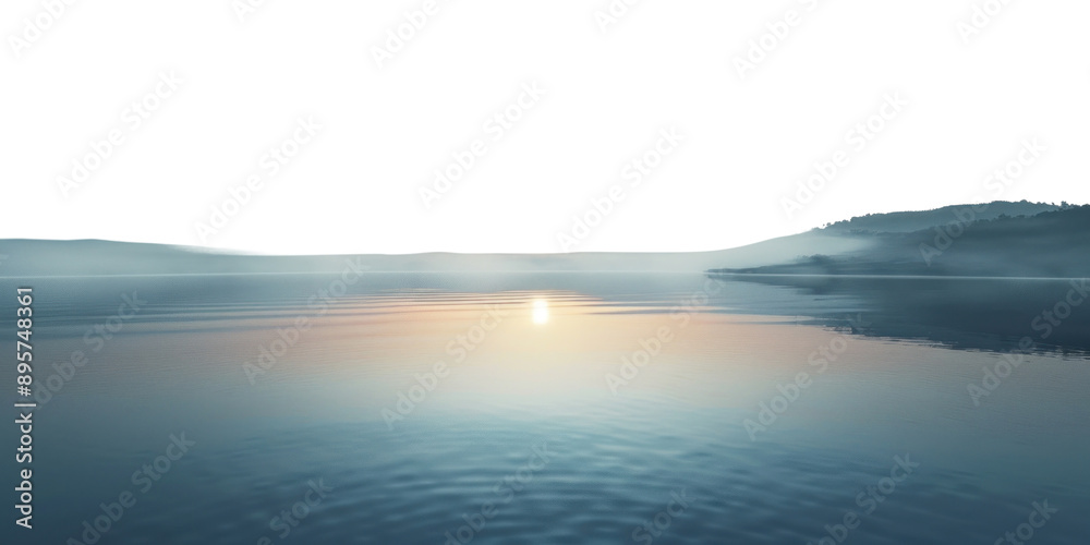 PNG Serene sunrise over misty lake PNG Serene sunrise over misty lake