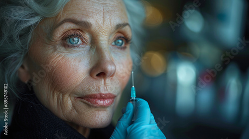 Elderly woman gets a latex injection