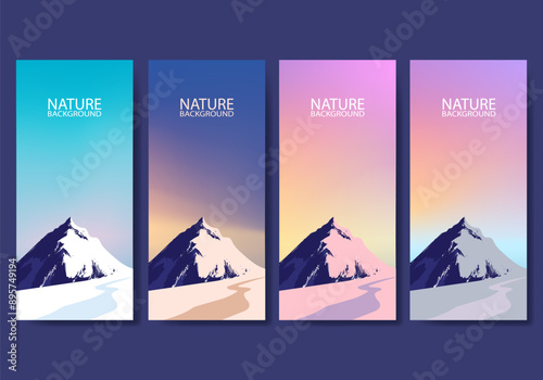 Set of mountain, hill and forest landscape view background vector illustration. Beauty nature horison for cover, poster, cards and prints. photo