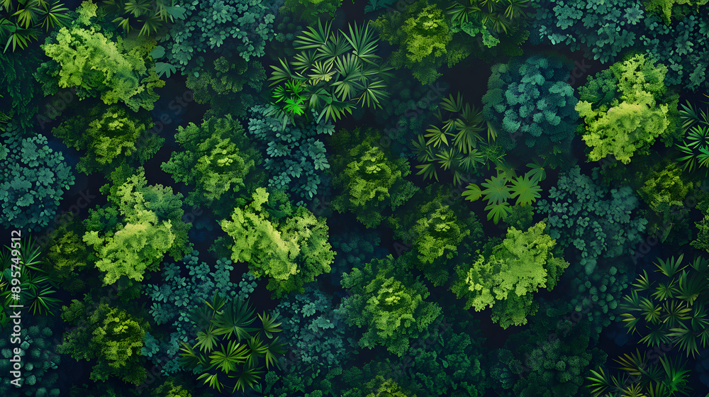 Seamless design of a lush forest texture with rich deep green and detailed leaf structures, viewed from above. Seamless design of a lush forest texture with rich deep green and detailed leaf structures, viewed from above.
