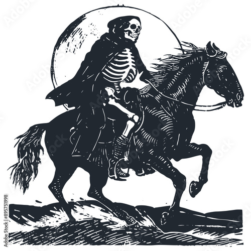 Skeleton rides a horse, vector illustration