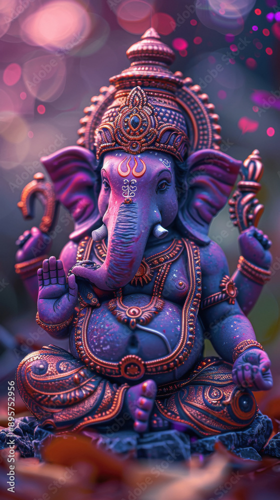 Fototapeta premium Purple color statue of lord ganesha.