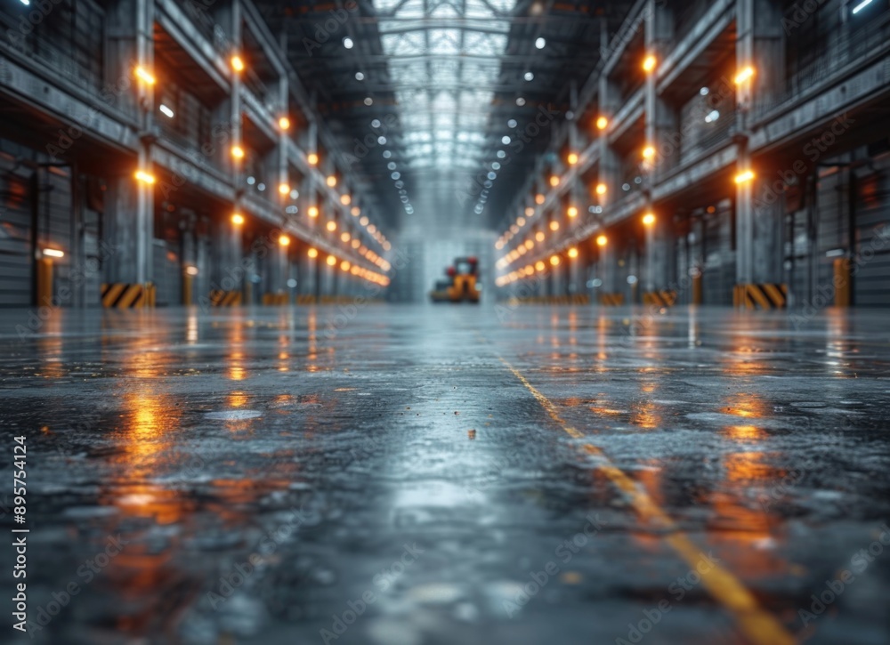 Industrial Warehouse Interior with Wet Floor Industrial Warehouse Interior with Wet Floor