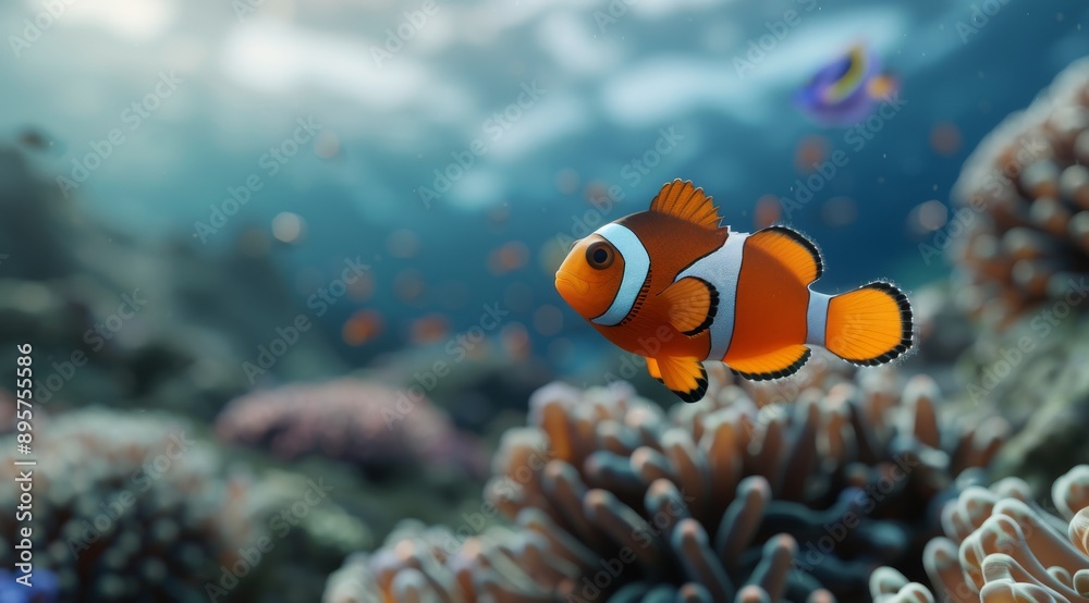 Clownfish Swimming in a Reef Tank Clownfish Swimming in a Reef Tank