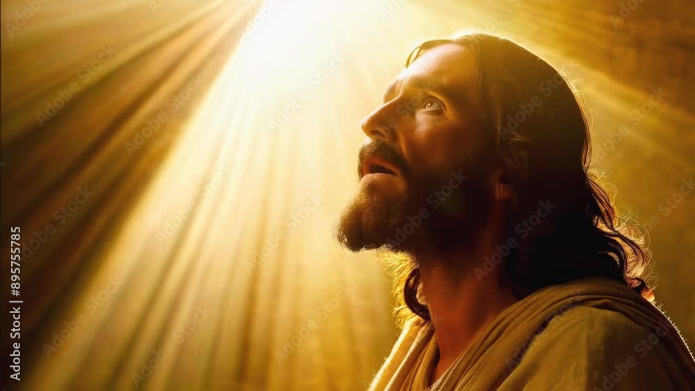 Jesus Christ face portrait in rays of light realistic animation -- 4k ...