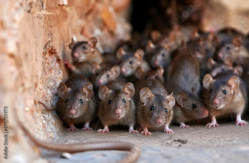 Group of rats gathered in the corner of a house wall