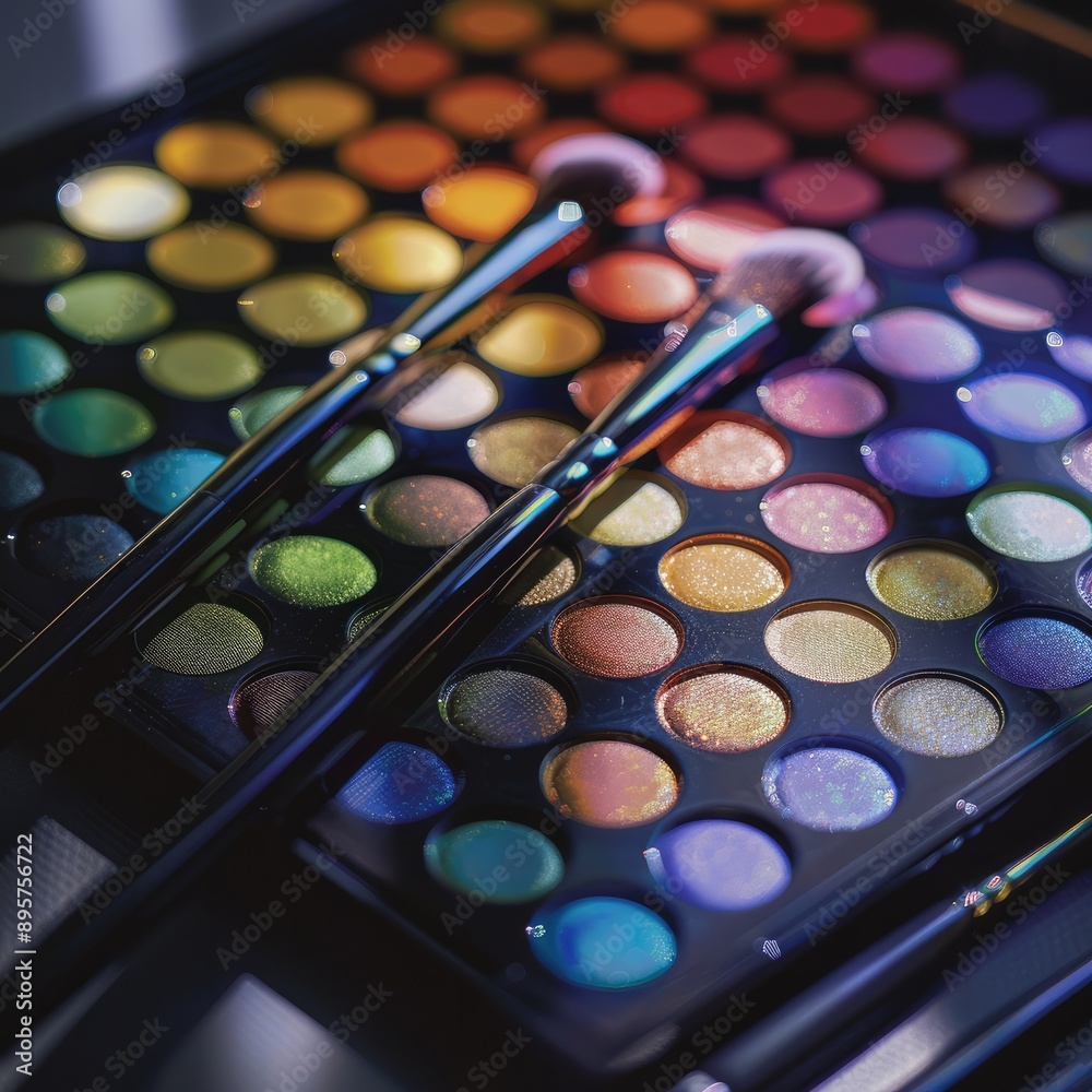 Vibrant Eye Shadow Palette with Cosmetic Brushes, Rainbow Colors
