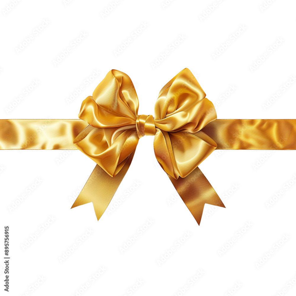 Gold satin ribbon with bow banner isolated on transparent background. png Gold satin ribbon with bow banner isolated on transparent background. png