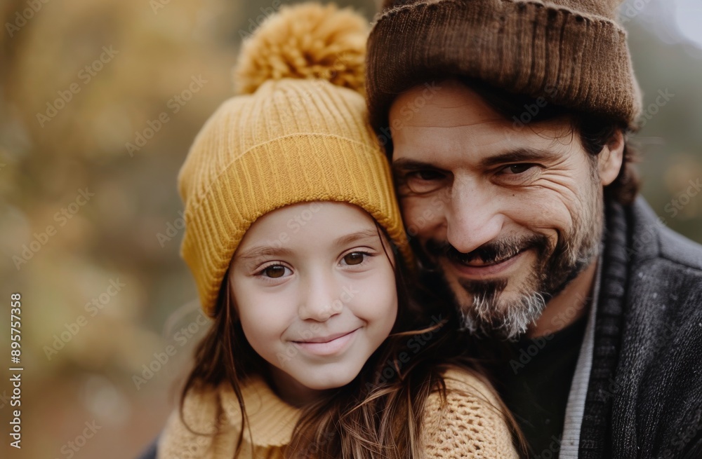 Fototapeta premium Father and Daughter Smiling in Autumn Woods