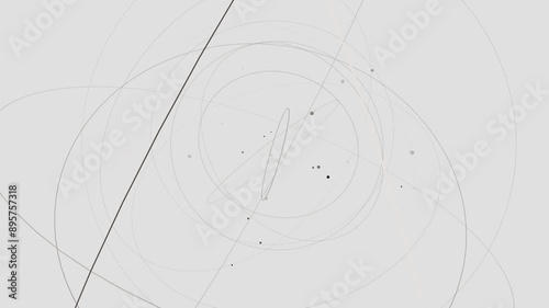 Minimalist Orbital Show delicate, overlapping orbital paths, with dots representing celestial bodies against light, neutral background. Perfect for scientific and educational concept visualizations
