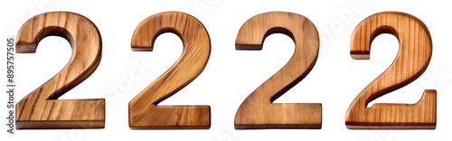 Wooden number 2 Isolated transparent background, PNG set photo