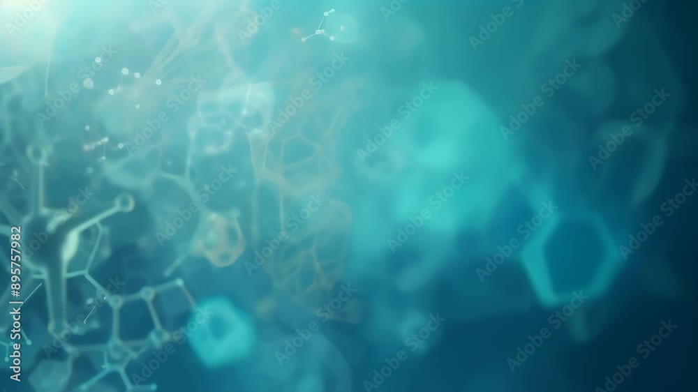 Abstract molecular structures with hexagonal shapes on a blue background. Ideal for medicine, biotechnology, and scientific research themes 