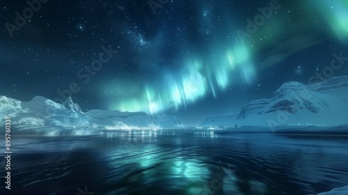 Enchanting Aurora Borealis Display Over Frozen Landscape - A breathtaking view of the Northern Lights dancing across the night sky above a frozen landscape, showcasing the beauty of nature's spectacle