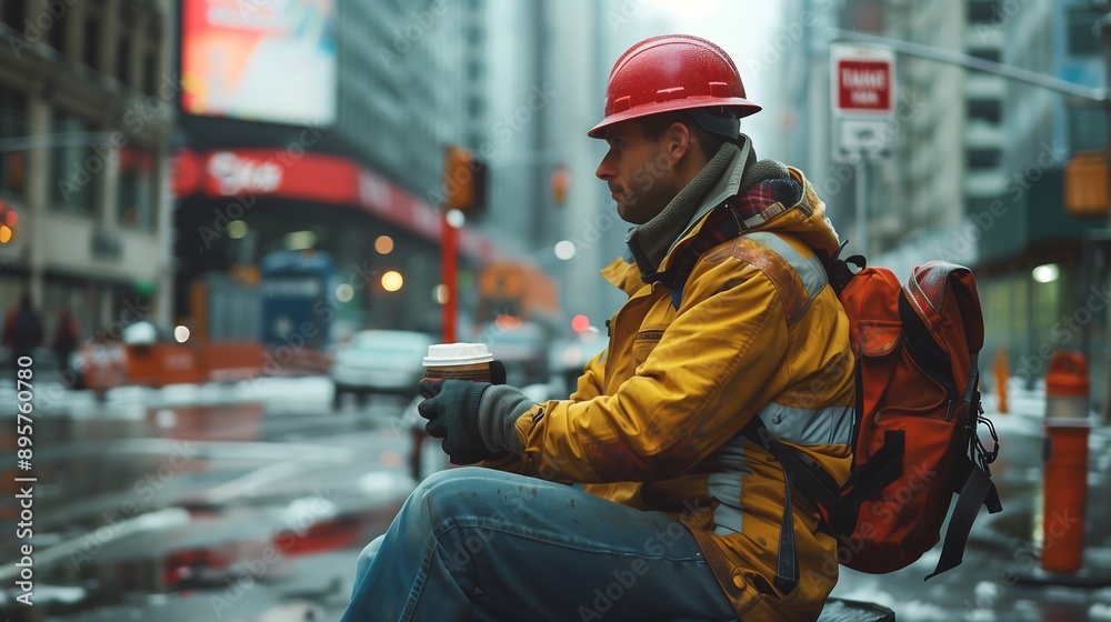Construction Worker on a Break in the City Construction Worker on a Break in the City