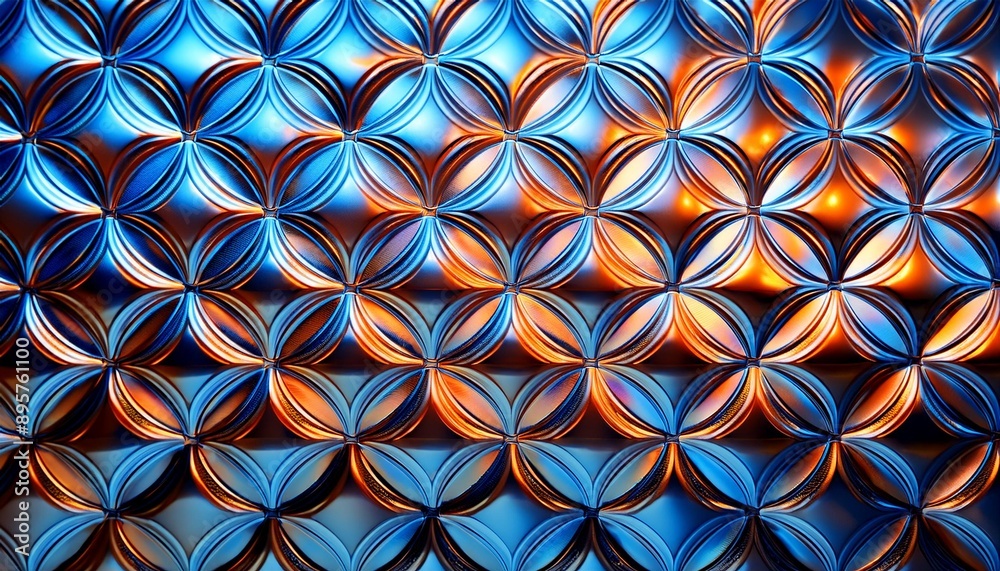 Obraz premium Abstrakcyjne czarne tło z podświetlonymi, okrągłymi kształtami geometrycznymi. Regularny wzór, tapeta