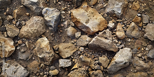 Subterranean Symphony of Thoughts: Rustic stones scattered across an earthen floor, hinting at the untold stories and ideas that lay buried beneath the surface
