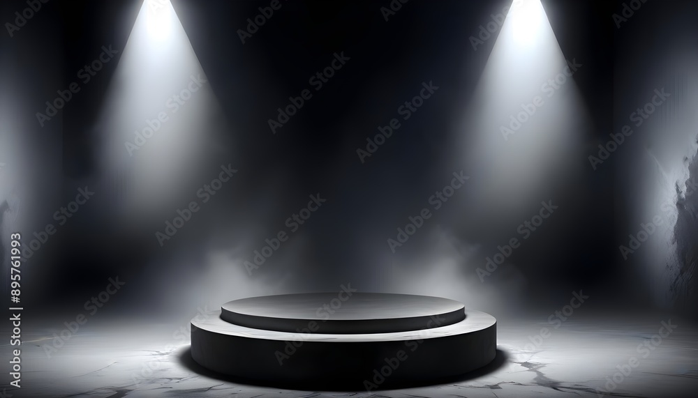 Podium black dark smoke background product platform abstract stage texture fog spotlight. Dark black floor podium dramatic empty night room table concrete wall scene place display studio smoky dust Podium black dark smoke background product platform abstract stage texture fog spotlight. Dark black floor podium dramatic empty night room table concrete wall scene place display studio smoky dust
