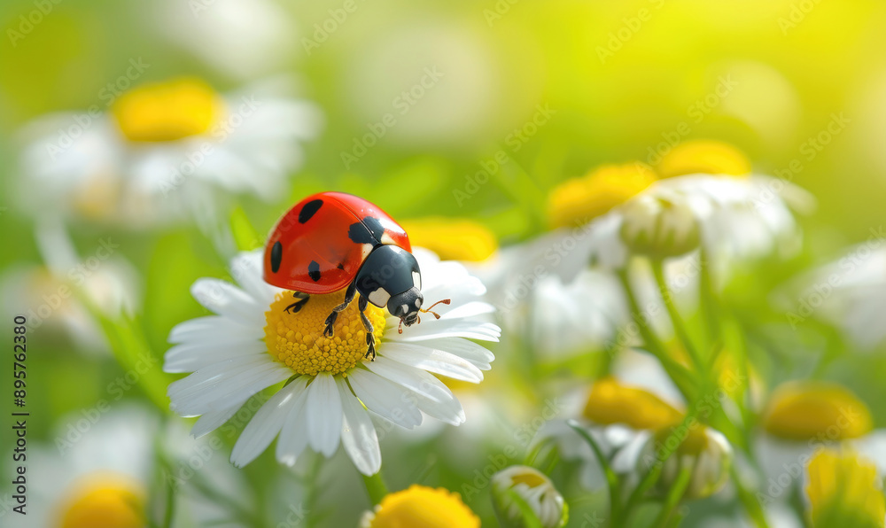 Ladybug on the chamomiles flower, spring background Ladybug on the chamomiles flower, spring background
