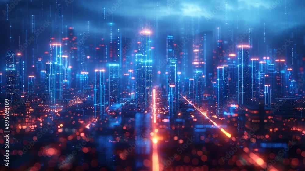 Futuristic cityscape at night - generative ai Futuristic cityscape at night - generative ai