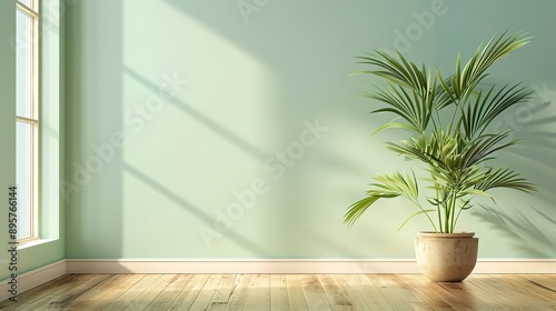 fresh background with a pale mint green wall and light bamboo flooring for a natural, calming effect.