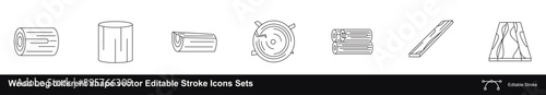 Wood Log different shape vector Editable Stroke Icons Sets
