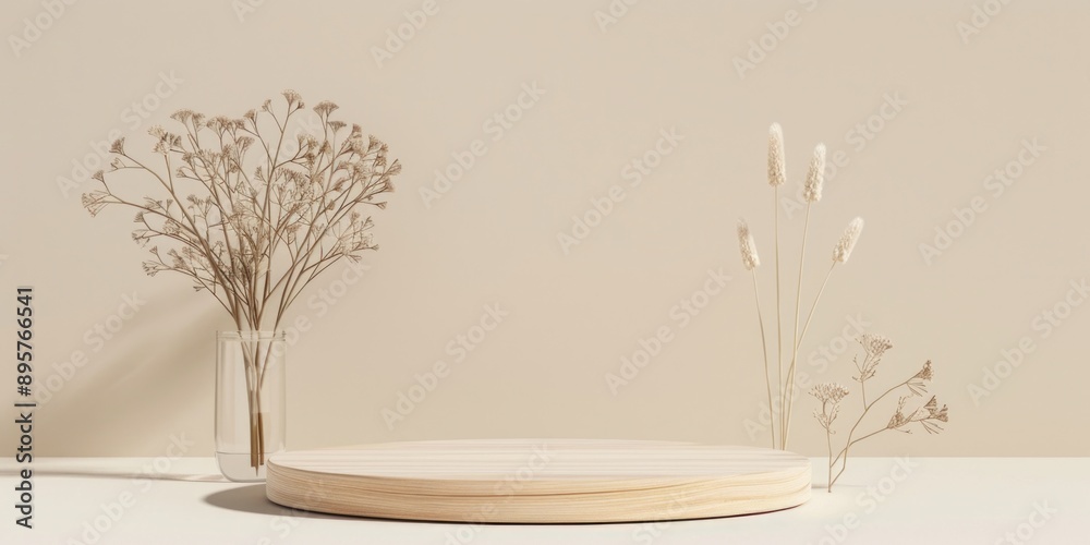 Two ceramic vases containing dried plants on a wooden table