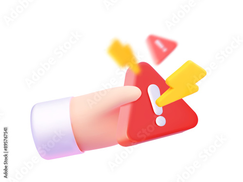 3D hand holding a warning, danger, or immediate response symbol. 