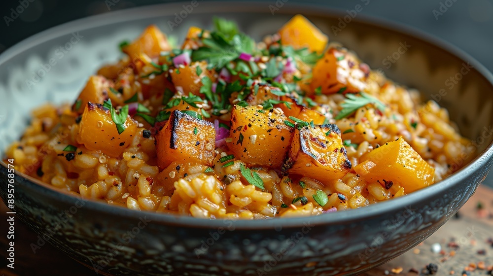 a bowl of butternut squash risotto a bowl of butternut squash risotto