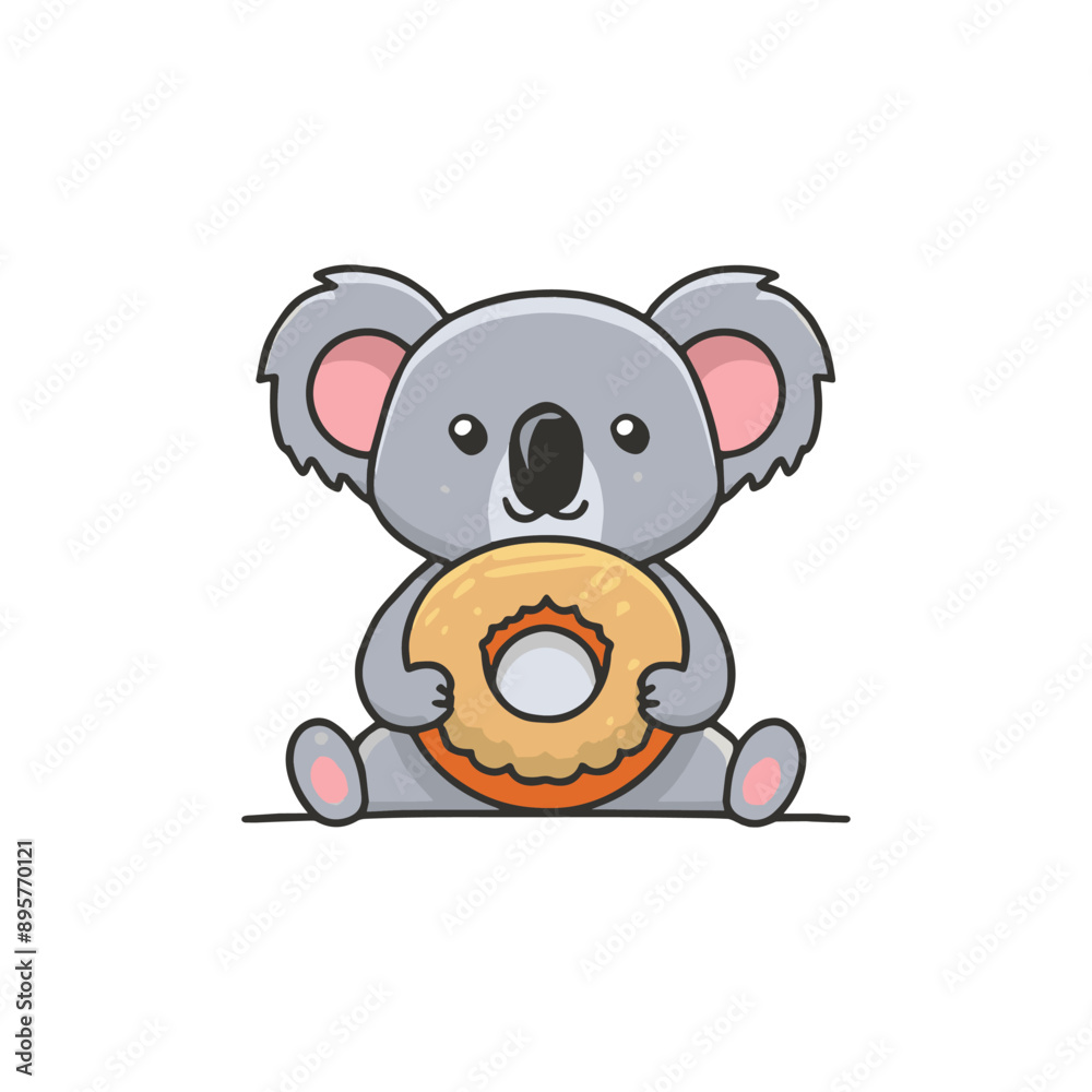 Simple illustration of cute koala with a bagel with cream cheese Simple illustration of cute koala with a bagel with cream cheese