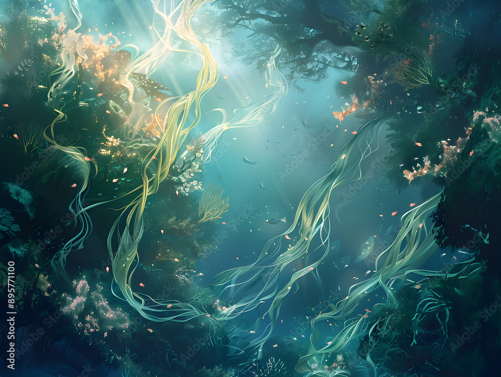 Ethereal underwater scene background illustration Ethereal underwater scene background illustration