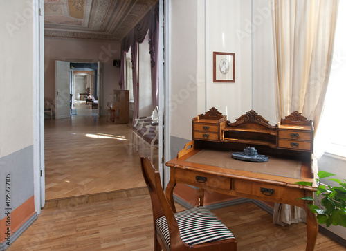 Sagadi Manor and country park, in the Lahemaa National Park, a historic country house, the interior furnished with traditional antique furniture.