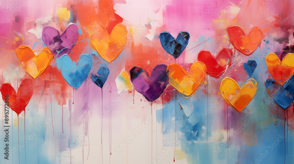 custom made wallpaper toronto digitalHearts painted. Multicolored watercolor hearts. Valentines day abstract hearts background banner.