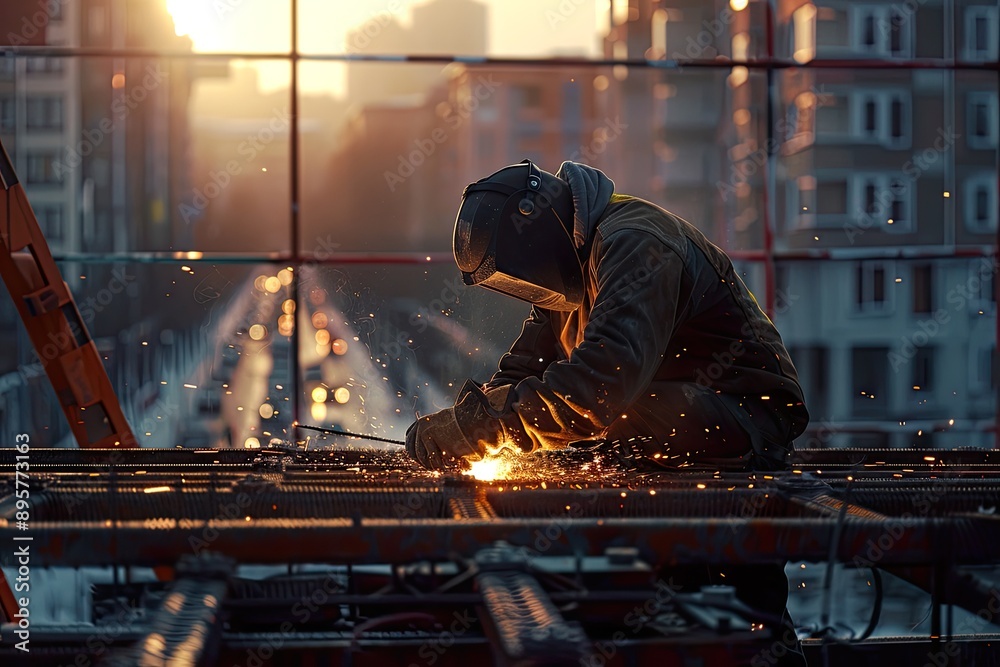 Welder working on a construction site Welder working on a construction site