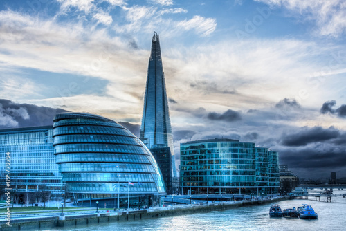 London City Hall and the Shard located on the South Bank at the River Thames.