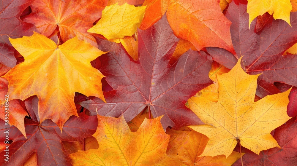 A pile of autumn leaves with some red and yellow leaves A pile of autumn leaves with some red and yellow leaves