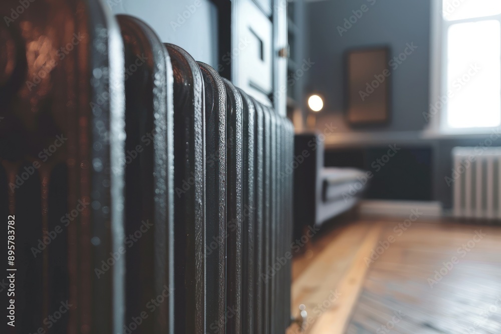 Close up Modern house heater radiator in a minimal interior of living room Close up Modern house heater radiator in a minimal interior of living room