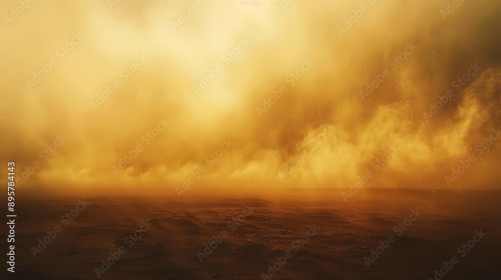 dramatic sandstorm with swirling sand and dust clouds golden particles catching light silhouette of desert landscape barely visible through the haze dramatic sandstorm with swirling sand and dust clouds golden particles catching light silhouette of desert landscape barely visible through the haze