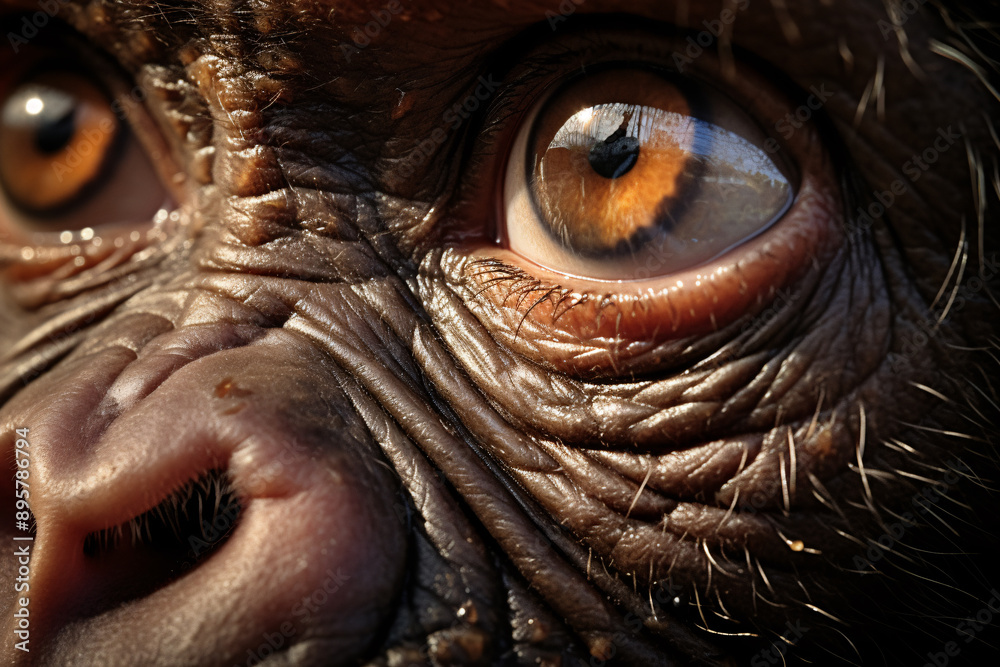 Close up of amber eyes of chimpanzee ape