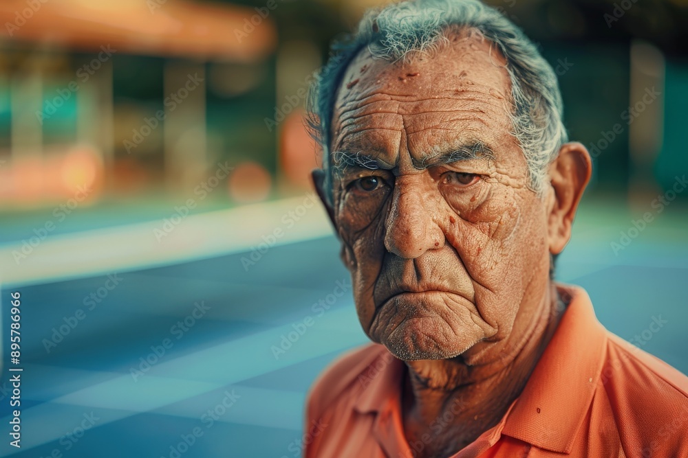 An older man with a serious expression wears an orange shirt while standing outdoors, the background subtly blurred to highlight his furrowed brows and strong features. An older man with a serious expression wears an orange shirt while standing outdoors, the background subtly blurred to highlight his furrowed brows and strong features.