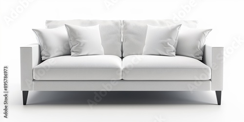 modern minimalist comfortable white sofa isolated on white background. design ideas. facing the camera.