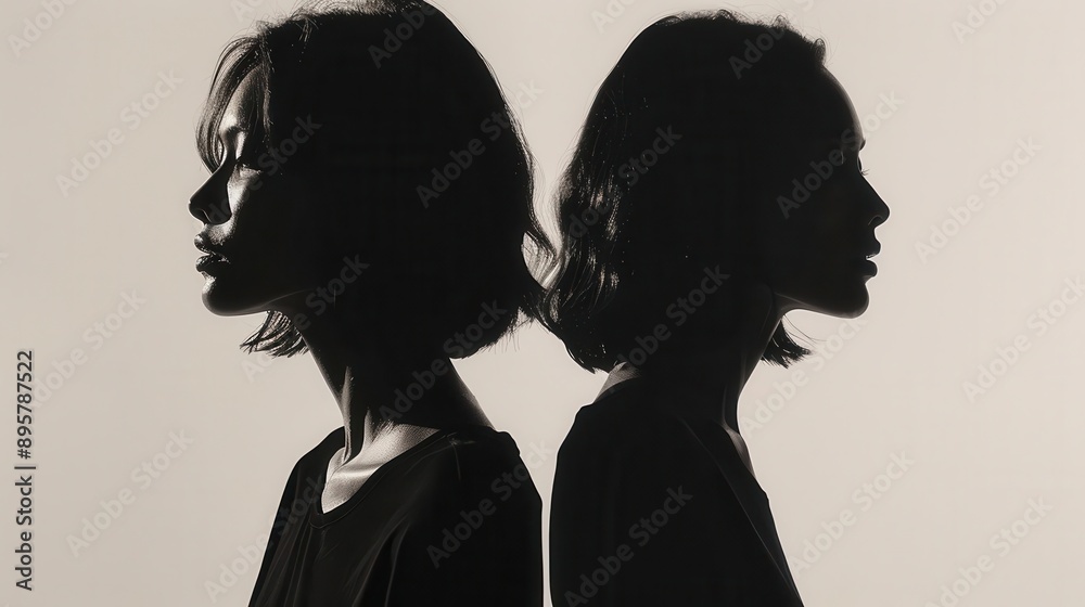 elegant woman in sleek black tee profile and frontal views minimalist studio backdrop dramatic lighting emphasizes silhouette bold typography overlay for modern fashion lookbook aesthetic elegant woman in sleek black tee profile and frontal views minimalist studio backdrop dramatic lighting emphasizes silhouette bold typography overlay for modern fashion lookbook aesthetic