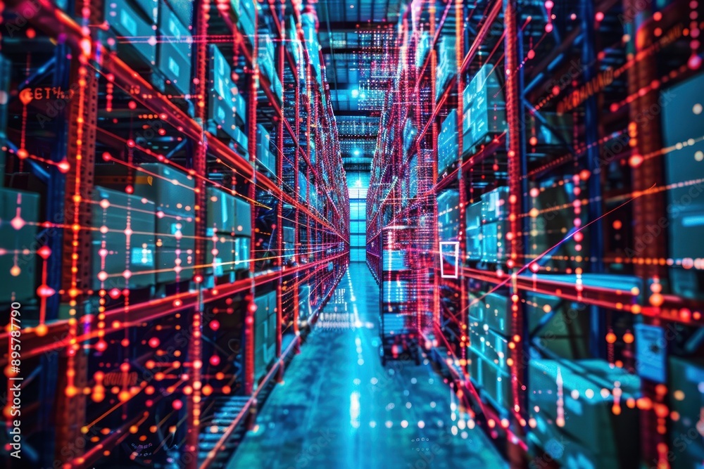 digital warehouse with electronic grids connected to a bar code scanner digital warehouse with electronic grids connected to a bar code scanner