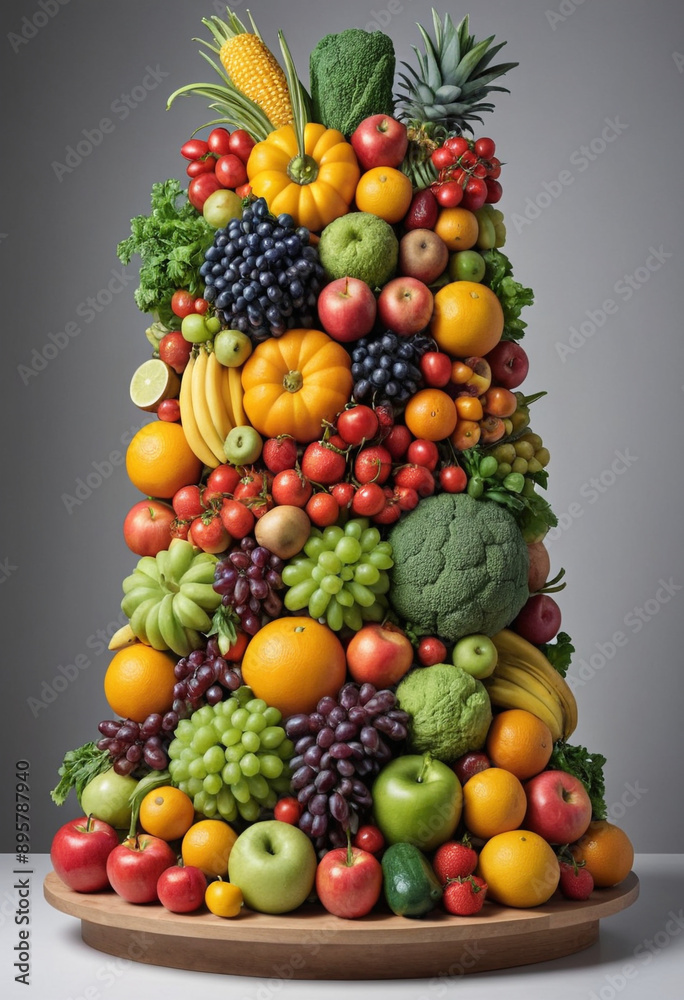 Sculpture made entirely of colorful fruits and vegetables. Sculpture made entirely of colorful fruits and vegetables.