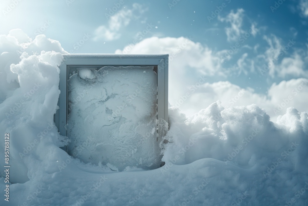 door with snow inside. Defrosting of the freezer, appearance of snow in the refrigerator door with snow inside. Defrosting of the freezer, appearance of snow in the refrigerator