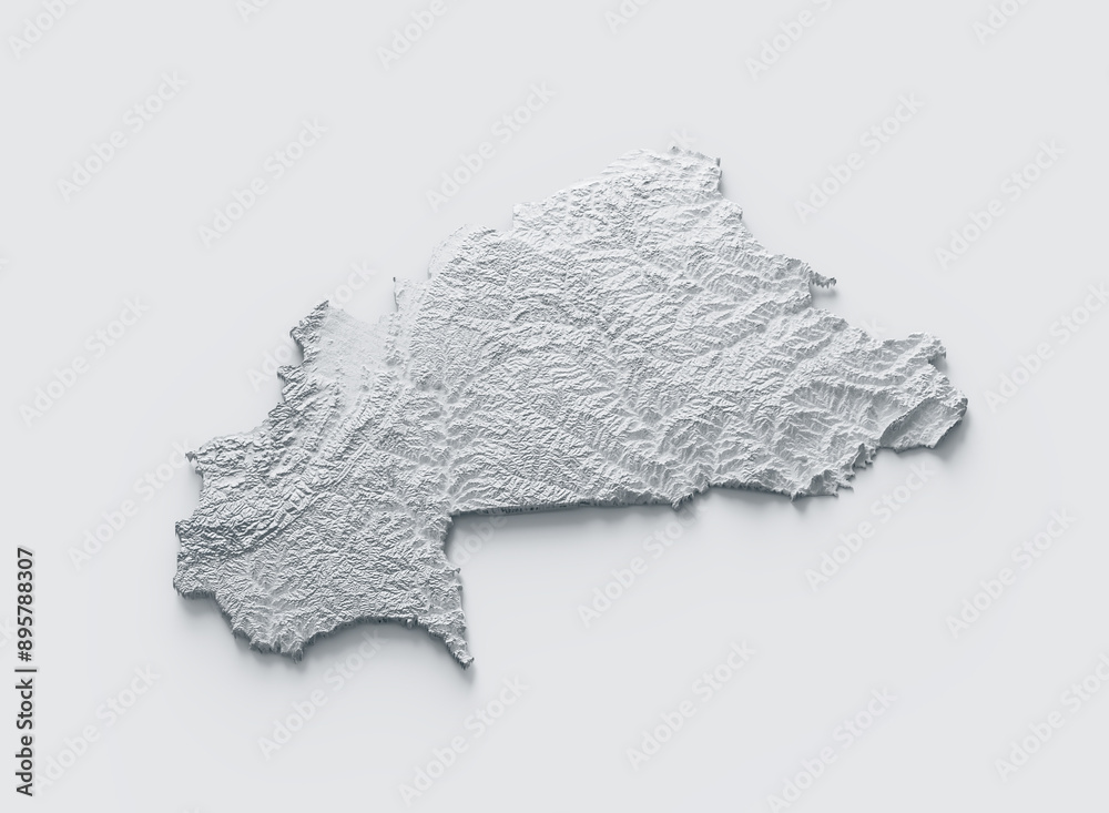 Burkina Faso Map Gray And White Shaded Relief Textured Map On White Background 3D Illustration Burkina Faso Map Gray And White Shaded Relief Textured Map On White Background 3D Illustration