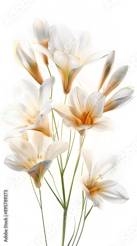 Freesia flowers glass background illustration