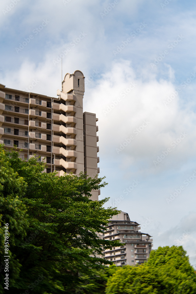 Apartment buildings in residential area in Sanda city, Hyogo prefecture, Japan