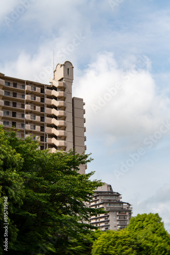 Apartment buildings in residential area in Sanda city, Hyogo prefecture, Japan