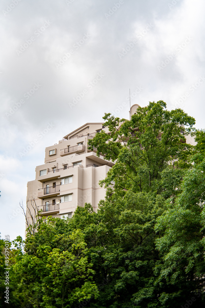 Apartment buildings in residential area in Sanda city, Hyogo prefecture, Japan