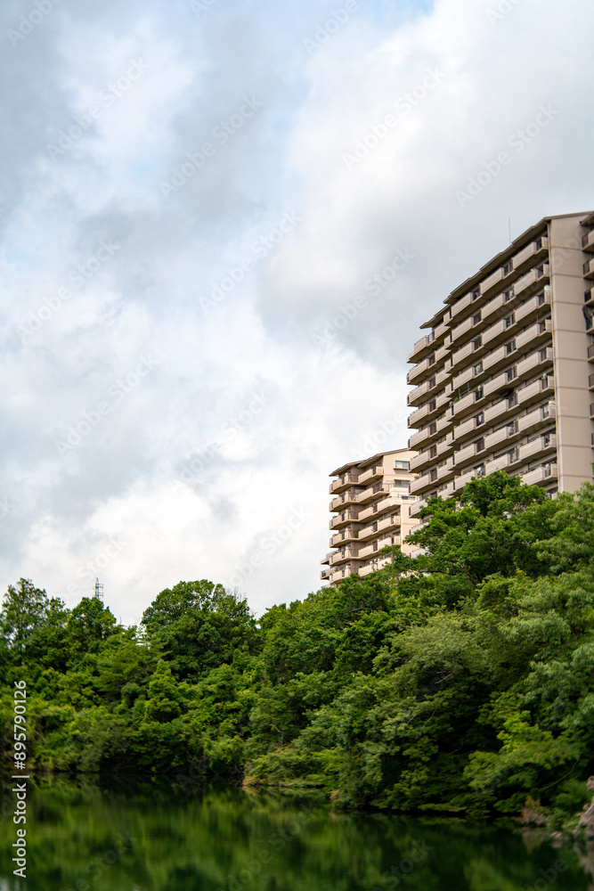 Apartment buildings in residential area in Sanda city, Hyogo prefecture, Japan